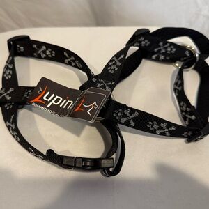 Black Dog Harness with Paw Print Design